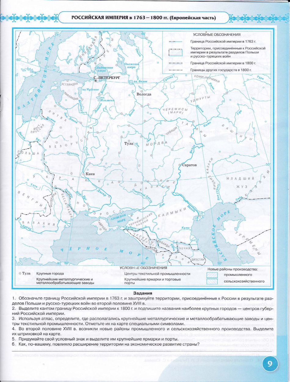 Контурная карта истории россии 9 класс распечатать